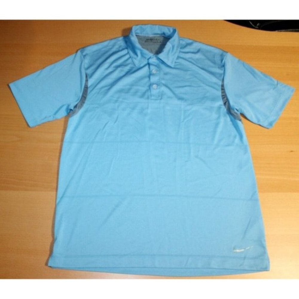 Mens Nike Fit Dry Short Sleeve Golf Polo Shirt Medium Blue Solid Tennis Mesh